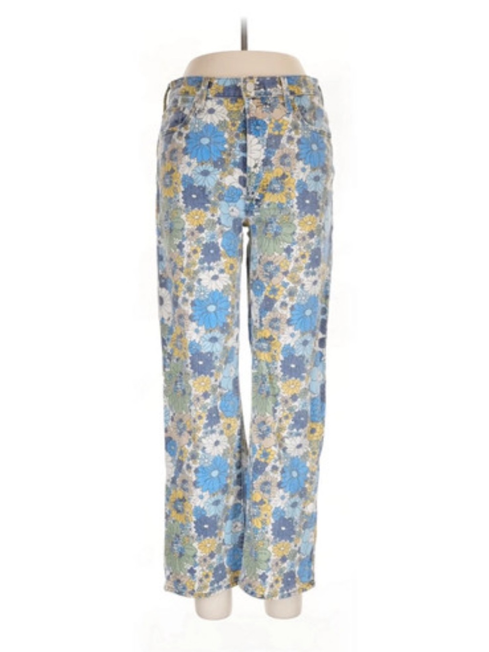 MOTHER Floral Wide-Leg Jeans in Blue, Yellow & Green